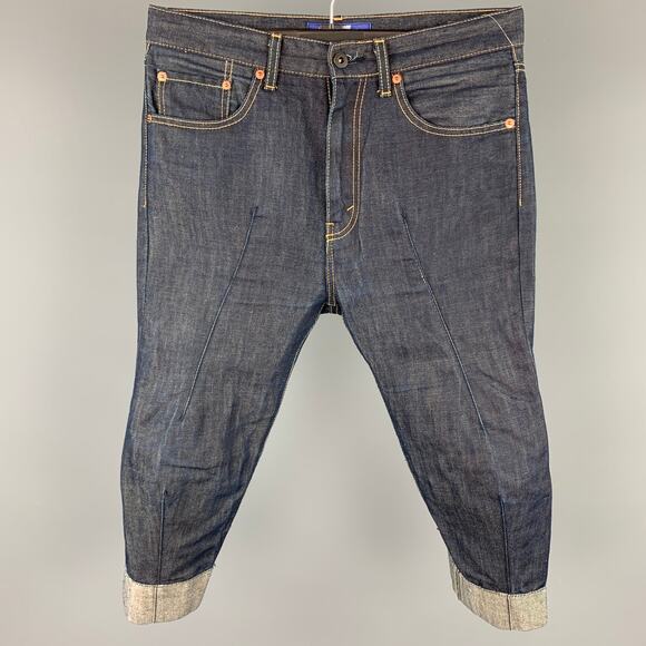 JUNYA WATANABE Size XS Indigo Contrast Stitch Cotton / Linen Cropped Jeans - Picture 1 of 5